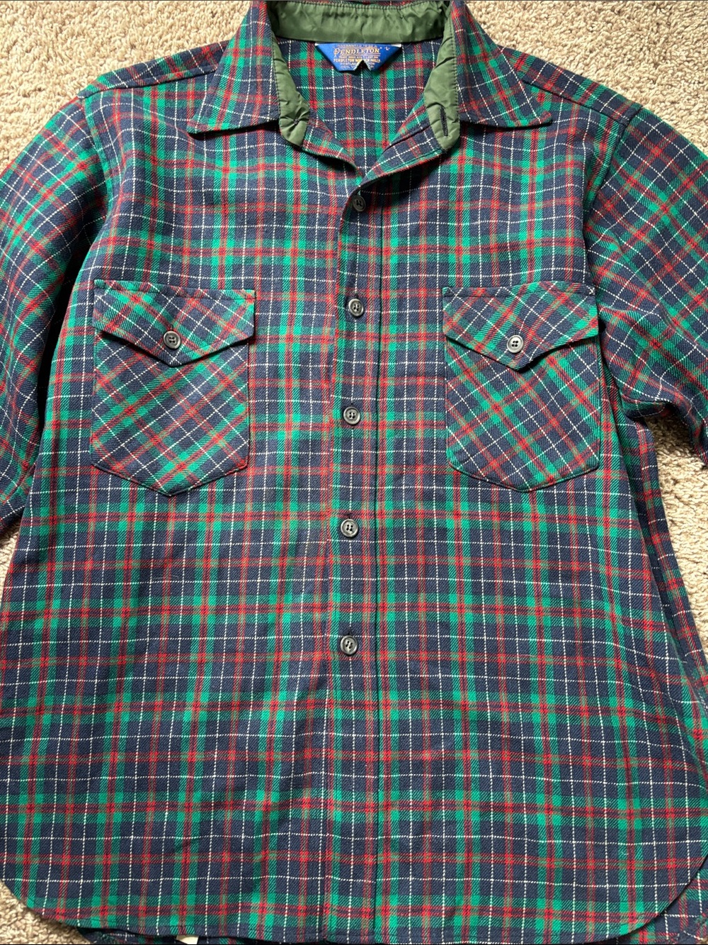 Pendleton Green & Navy Plaid Button-Down Shirt